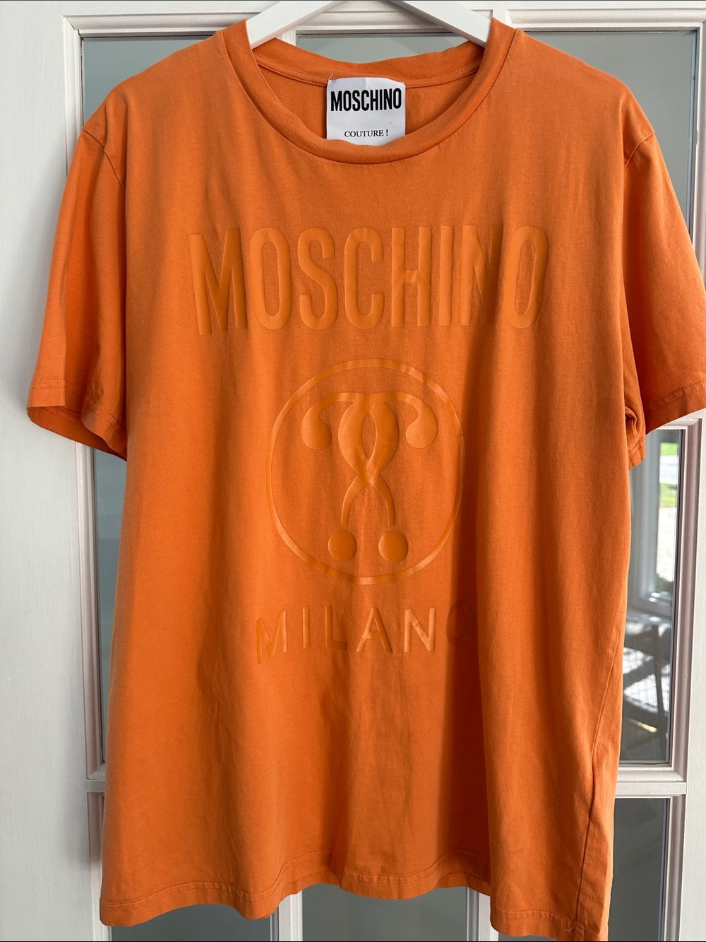 Moschino Couture Orange Embossed Logo Short Sleeve Tee